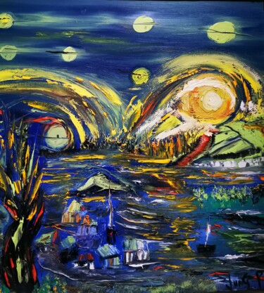 Peinture intitulée "Night stars" par Pascal Jung, Œuvre d'art originale, Huile