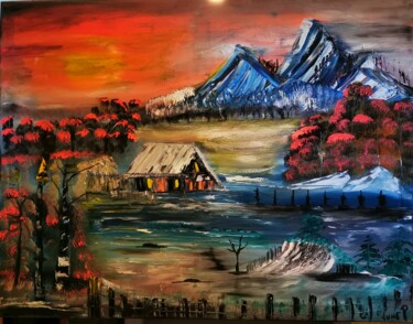 Peinture intitulée "cabin in vallee" par Pascal Jung, Œuvre d'art originale, Huile