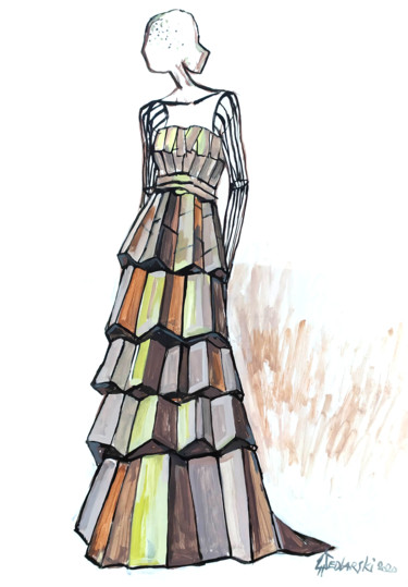 Dessin intitulée "Portrait d'une Robe…" par Jivko Sedlarski, Œuvre d'art originale, Acrylique