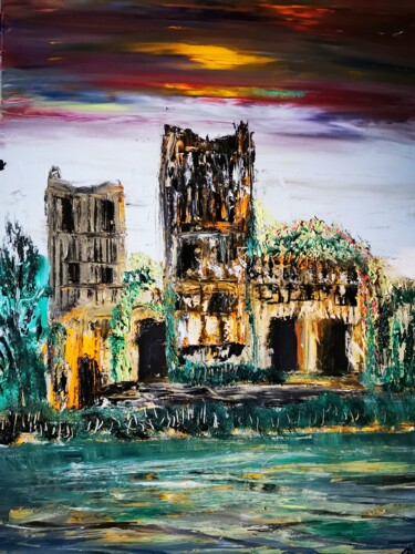 Peinture intitulée "abondoned  castle" par Pascal Jung, Œuvre d'art originale, Huile