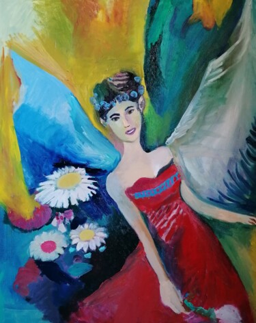 Peinture intitulée "Fée de la nature" par Valérie Blum (Valery), Œuvre d'art originale, Huile Monté sur Châssis en bois