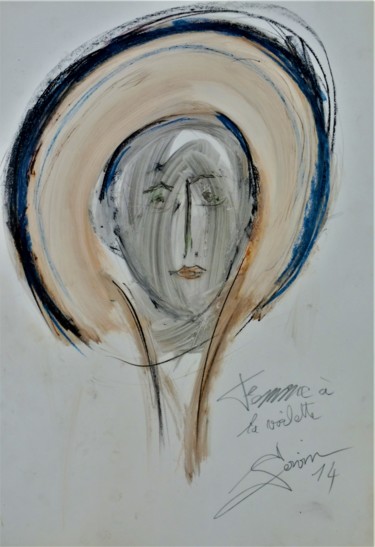 Peinture intitulée "Dame à la voilette" par Servin, Œuvre d'art originale, Gouache