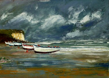 Peinture intitulée "Gros temps sur Ypor…" par Pascal Baudot, Œuvre d'art originale, Huile Monté sur Châssis en bois