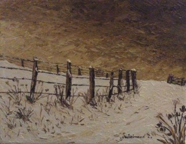 Painting titled "Le grand froid" by Etienne Guérinaud, Original Artwork, Oil Mounted on Wood Stretcher frame