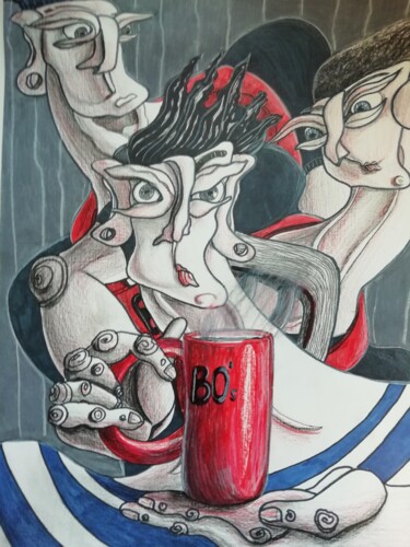图画 标题为“Triple espresso at…” 由Anna Reshetnikova, 原创艺术品, 铅笔