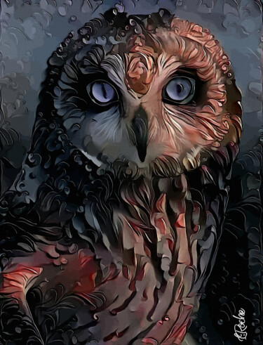 Choukka - Owl, mix media 70x55 cm