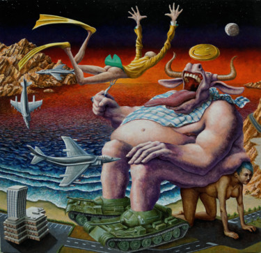 Painting titled "Le veau d'or dévora…" by Vincent Lacroix, Original Artwork, Oil