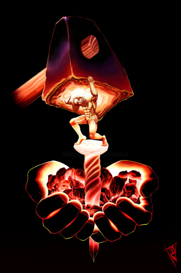 Digital Arts titled "Atlas agony" by Maximilien Brun, Original Artwork, Digital Painting Mounted on Wood Stretcher frame