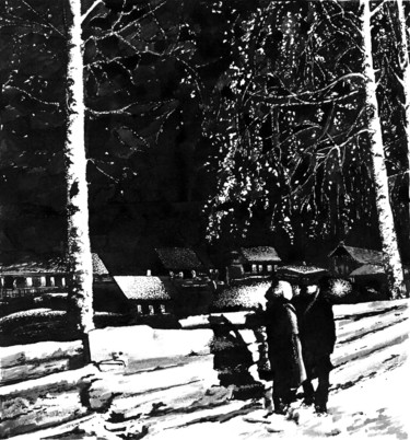 图画 标题为“Evening meeting. Ве…” 由Владимир Абаимов, 原创艺术品, 墨