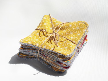 Lingettes lavables coton éponge bambou sac lavage, lot de 10 Art textile intitulée "Lingettes lavables…" par Creasoize, Œuvre d'art originale, Tissu