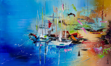 绘画 标题为“Boats on the shore” 由Liubov Kuptsova, 原创艺术品, 油 安装在木质担架架上