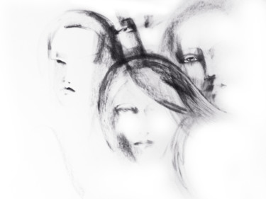 Drawing titled "Women heads" by Marin, Original Artwork, Pastel