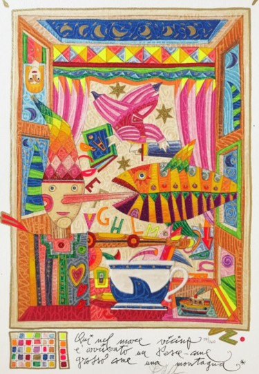 印花与版画 标题为“Pinocchio pesce-cane” 由Francesco Musante, 原创艺术品, 丝网印刷