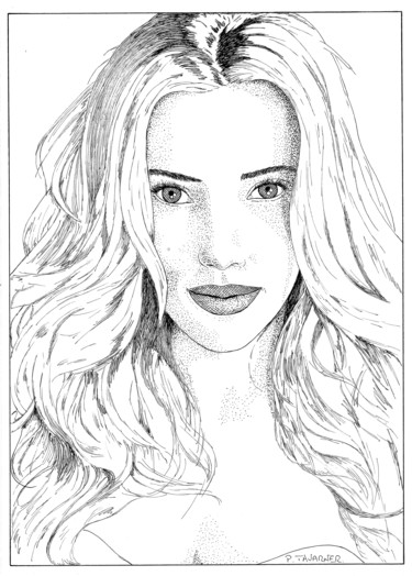 Dessin intitulée "Scarlett Johansson" par Pascal Tavarner, Œuvre d'art originale, Encre