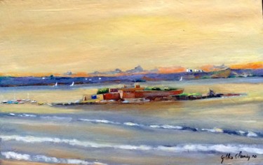 le fort bloqué avec vue sur l'ile de GROIX Peinture intitulée "le fort bloqué avec…" par Gilles Clairin, Œuvre d'art originale, Huile