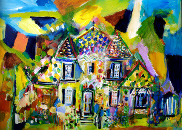Villégiature en pente douce Painting titled "Villégiature en pen…" by Muriel Cayet, Original Artwork, Acrylic Mounted on Cardboard