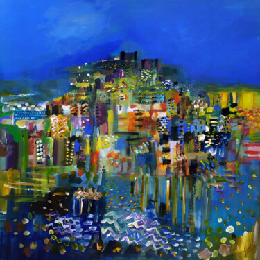 Bleu Méditerranée Peinture intitulée "Bleu Méditerranée" par Muriel Cayet, Œuvre d'art originale, Acrylique Monté sur Châssis en bois