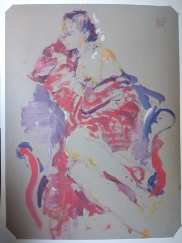 Dibujo titulada "Nu au fauteuil." por Didier Gilliers, Obra de arte original, Témpera