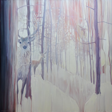 Painting titled "White Winter Monarc…" by Gill Bustamante, Original Artwork, Oil
