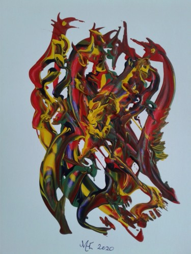 Schilderij getiteld "Dragon Park" door Marianne Huizinga, Origineel Kunstwerk, Acryl