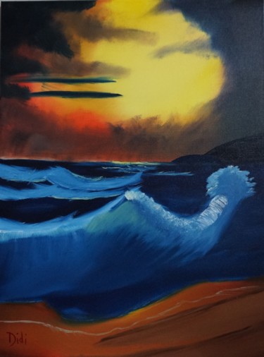 Peinture intitulée "Coucher d'Océan" par Adrien C., Œuvre d'art originale, Huile
