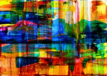 Peinture intitulée "Ondes - paysage vib…" par Clau Redier-Clément, Œuvre d'art originale, Encre