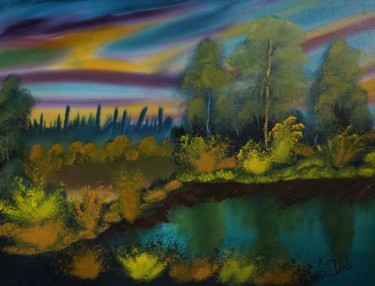 Peinture intitulée "Lac Isolé" par Adrien C., Œuvre d'art originale, Huile