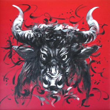 Schilderij getiteld "Bull" door Marian Jesień, Origineel Kunstwerk, Acryl