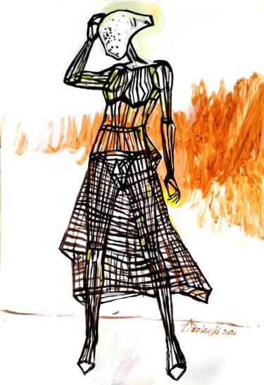Dessin intitulée "Portrait d'une Robe…" par Jivko Sedlarski, Œuvre d'art originale, Acrylique