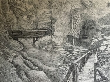 Malerei mit dem Titel "LA FORÊT ENDORMIE." von Jacques Tafforeau, Original-Kunstwerk, Tinte