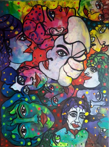 La demoiselle et son héritage psychogénéalogique Peinture intitulée "La demoiselle et so…" par Pinkivioletblue, Œuvre d'art originale, Acrylique
