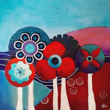 Malerei mit dem Titel "Arbes fleurs 3" von Marie-Pierre Jan, Original-Kunstwerk, Acryl