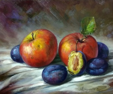 Peinture intitulée "Apples and plums" par Vladislav Shurganov, Œuvre d'art originale, Huile