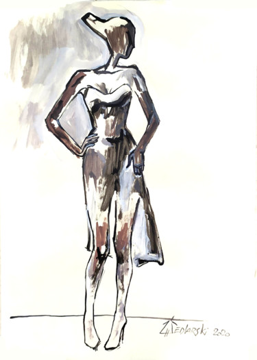 Dessin intitulée "Portrait d'une Robe…" par Jivko Sedlarski, Œuvre d'art originale, Acrylique