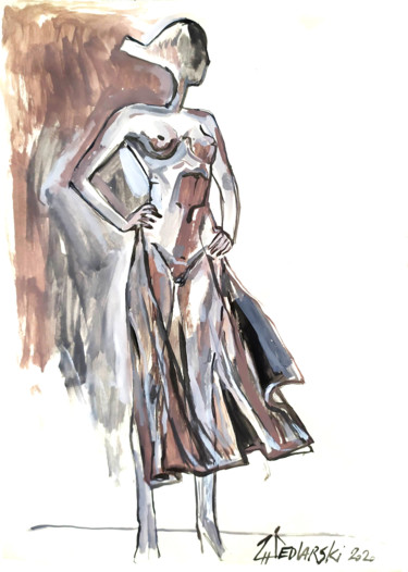 Dessin intitulée "Portrait d'une Robe…" par Jivko Sedlarski, Œuvre d'art originale, Acrylique