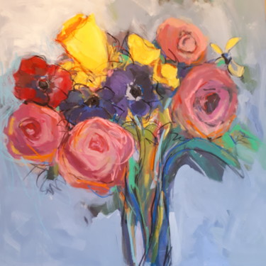Painting titled "Le bouquet du print…" by Nadine Nacinovic, Original Artwork, Acrylic Mounted on Wood Stretcher frame