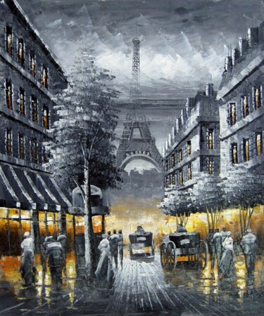 Schilderij getiteld "Paris 403" door Lermay Chang, Origineel Kunstwerk, Olie Gemonteerd op Frame voor houten brancard