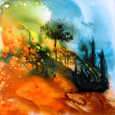 Peinture intitulée "Les fleurs de l'aub…" par Clau Redier-Clément, Œuvre d'art originale, Encre Monté sur Châssis en bois