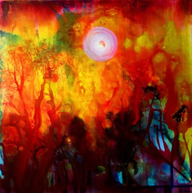 Peinture intitulée "Incandescences - ta…" par Clau Redier-Clément, Œuvre d'art originale, Encre Monté sur Châssis en bois