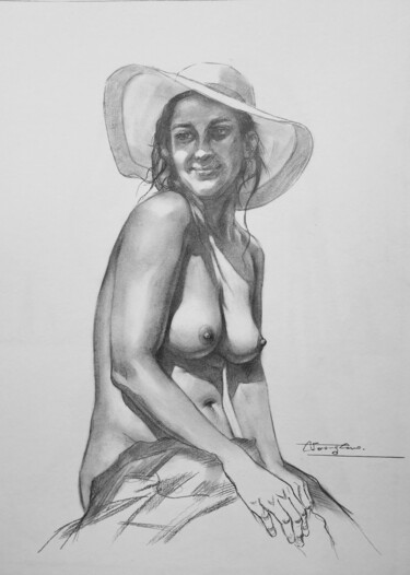 Drawing titled "Drawing women #2039" by Hongtao Huang, Original Artwork, Pencil