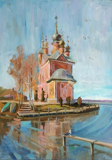 "Храм на воде" -Церковь Сорока мучеников в Переславле-Залесс Pittura intitolato ""Храм на воде" -Цер…" da Nina Silaeva, Opera d'arte originale, Olio