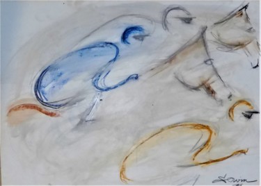 Peinture intitulée "course de chevaux 2" par Servin, Œuvre d'art originale, Pastel