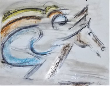 Dessin intitulée "Course de chevaux 4" par Servin, Œuvre d'art originale, Crayon