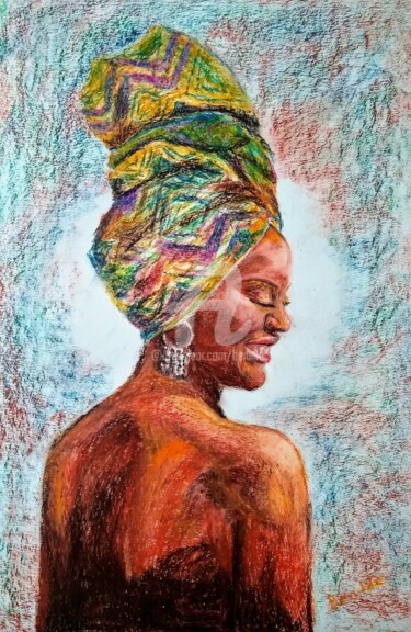 Dibujo titulada "Practica retrato Af…" por Benilde, Obra de arte original, Pastel