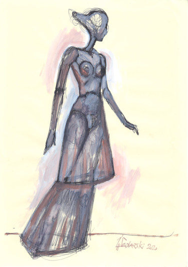 Dessin intitulée "Portrait d'une Robe…" par Jivko Sedlarski, Œuvre d'art originale, Acrylique