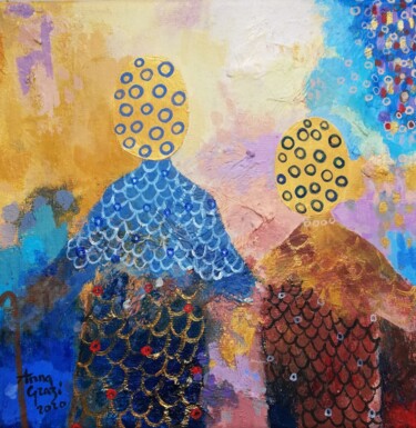 Peinture intitulée "La fileuse et la de…" par Anna Grazi, Œuvre d'art originale, Acrylique