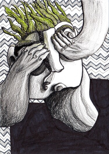 Drawing titled "Guess who?" by Anna Reshetnikova, Original Artwork, Pencil