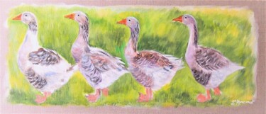 Malerei mit dem Titel "Les oies -  acryliq…" von Patricia Giroldini Hyvernat, Original-Kunstwerk, Acryl Auf Keilrahmen aus H…