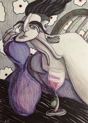图画 标题为“Purple night.” 由Anna Reshetnikova, 原创艺术品, 标记