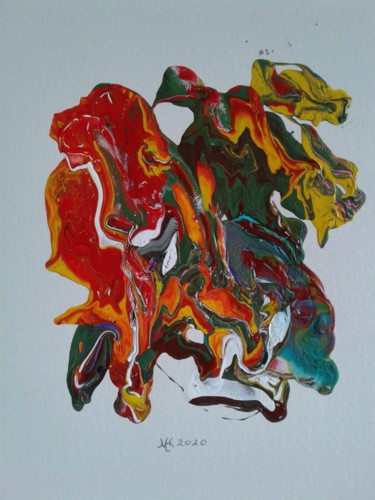 Schilderij getiteld "Inferno" door Marianne Huizinga, Origineel Kunstwerk, Gouache
